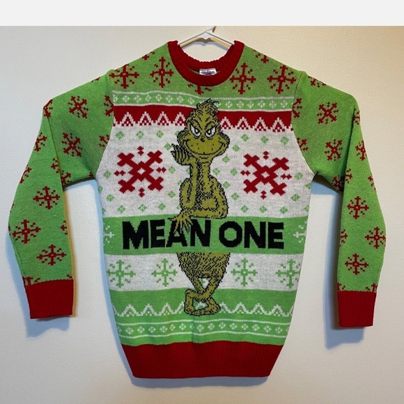 Ugly Christmas Sweater Other - The Grinch Ugly Christmas Sweater UCS Striped Holiday Ribbed Knit Men's Size L